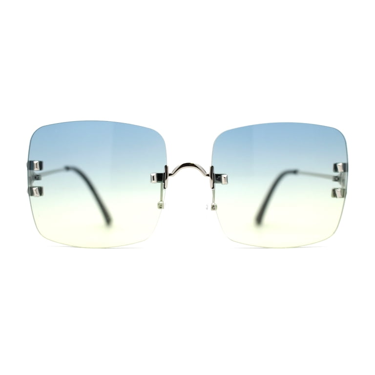 Womens Rimless Rectangle 90s Designer Sunglasses Silver Blue  display picture 2
