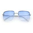 thumbnail image 1 of Womens Rimless Rectangle Rhinestone Heart Jewel Studded Lens Metal Sunglasses Silver - Blue, 1 of 1