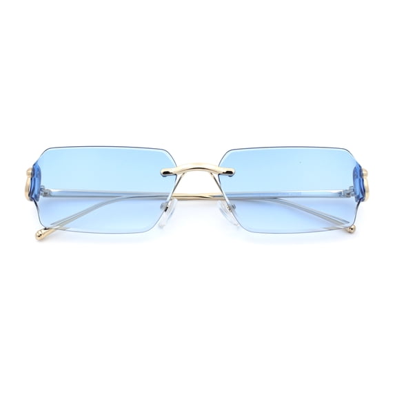 Womens Rimless Rectangle Serpent Jewel Hinge Metal Rim Sunglasses Gold - Blue