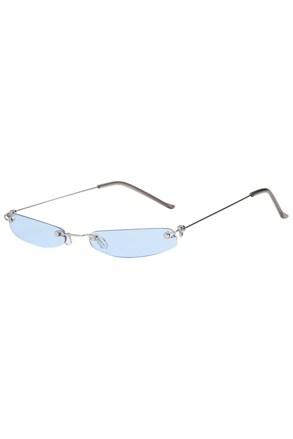Womens Rimless Rectangle Sunglasses, Narrow Small Metal Frame Eyewear with Ocean Tint Lens, Slim Streetwear Sun Glasses for Daily Travel Blue