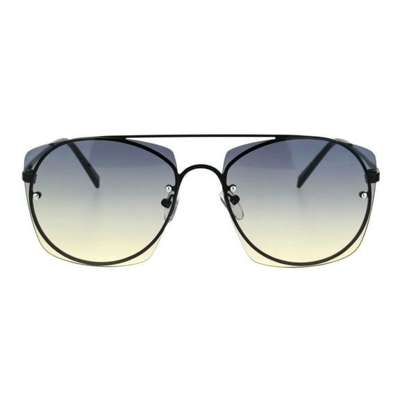 Womens Rimless Rectangular Luxury Designer Style Metal Rim Sunglasses Black Black Brown