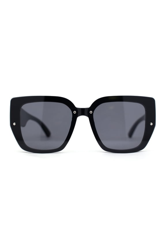 Womens Rimless Rectangular Thick Temple Plastic Fashion Sunglasses All Black