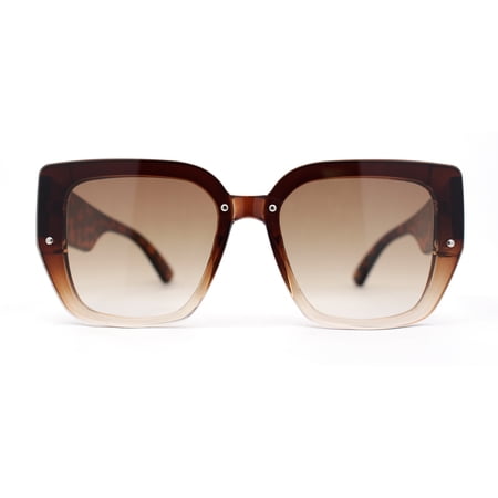 Womens Rimless Rectangular Thick Temple Plastic Fashion Sunglasses Brown Clear - Brown