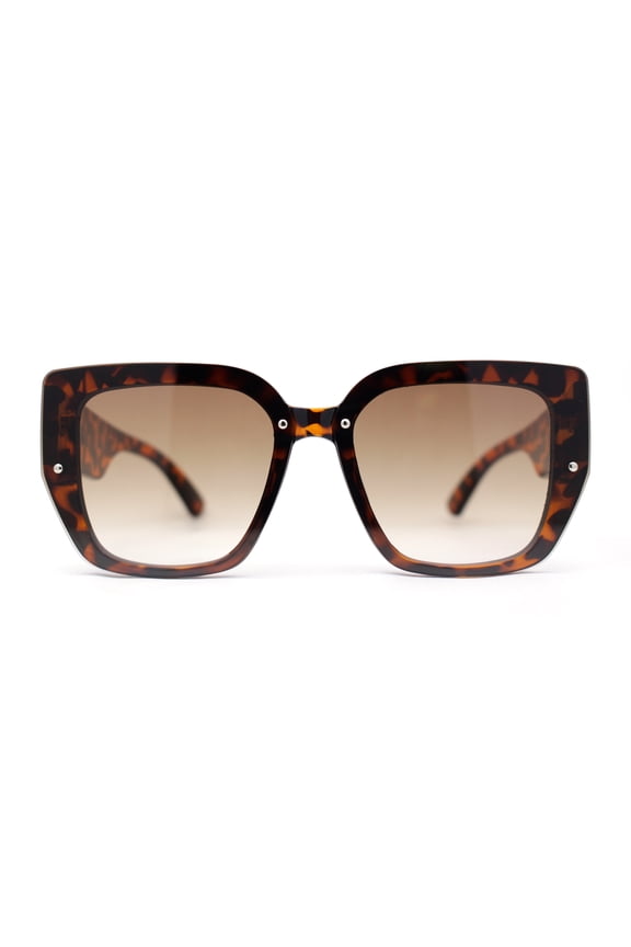 Womens Rimless Rectangular Thick Temple Plastic Fashion Sunglasses Tortois - Brown