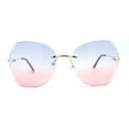 thumbnail image 1 of Womens Rimless Rhinestone Bevel Angular Lens Butterfly Sunglasses Gold Blue Pink, 1 of 5