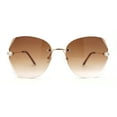 thumbnail image 1 of Womens Rimless Rhinestone Bevel Angular Lens Butterfly Sunglasses Gold Brown, 1 of 5