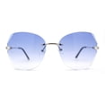 thumbnail image 1 of Womens Rimless Rhinestone Bevel Angular Lens Butterfly Sunglasses Silver Blue, 1 of 5