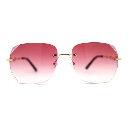 Womens Rimless Rhinestone Jewel Diva Metal Rim Sunglasses Gold Burgundy