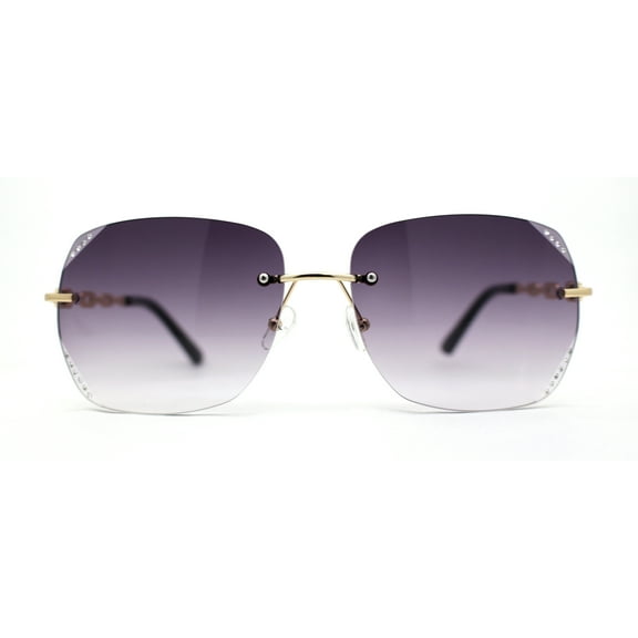 Womens Rimless Rhinestone Jewel Diva Metal Rim Sunglasses Gold Smoke