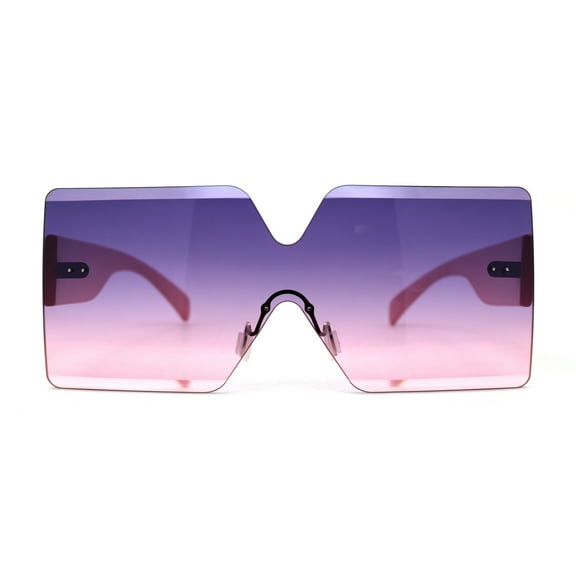Womens Rimless Shield Rectangular Mod Butterfly Sunglasses Pink Blue Pink