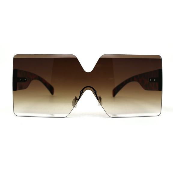 Womens Rimless Shield Rectangular Mod Butterfly Sunglasses Tortoise Brown