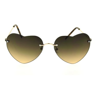 Womens Rimless Tie Dye Oceanic Gradient Lens Heart Sunglasses Gold Brown