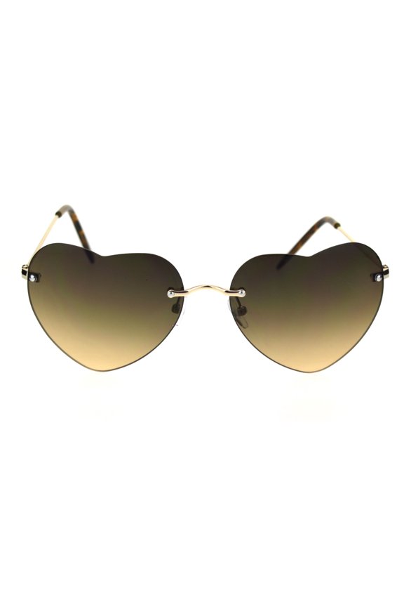 Womens Rimless Tie Dye Oceanic Gradient Lens Heart Sunglasses Gold Brown