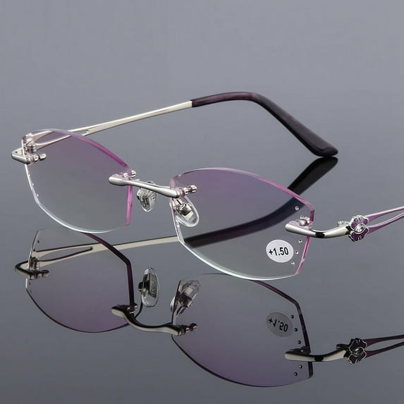 Womens Rimless Tinted Reading Glasses Blue Light Blocking Readers