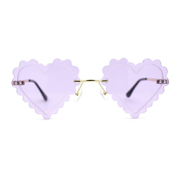 Womens Rimless Unique Laced Edge Heart Shape Retro Sunglasses Gold Purple