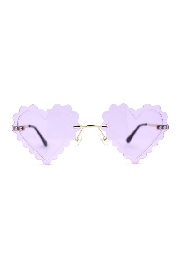 Womens Rimless Unique Laced Edge Heart Shape Retro Sunglasses Gold Purple