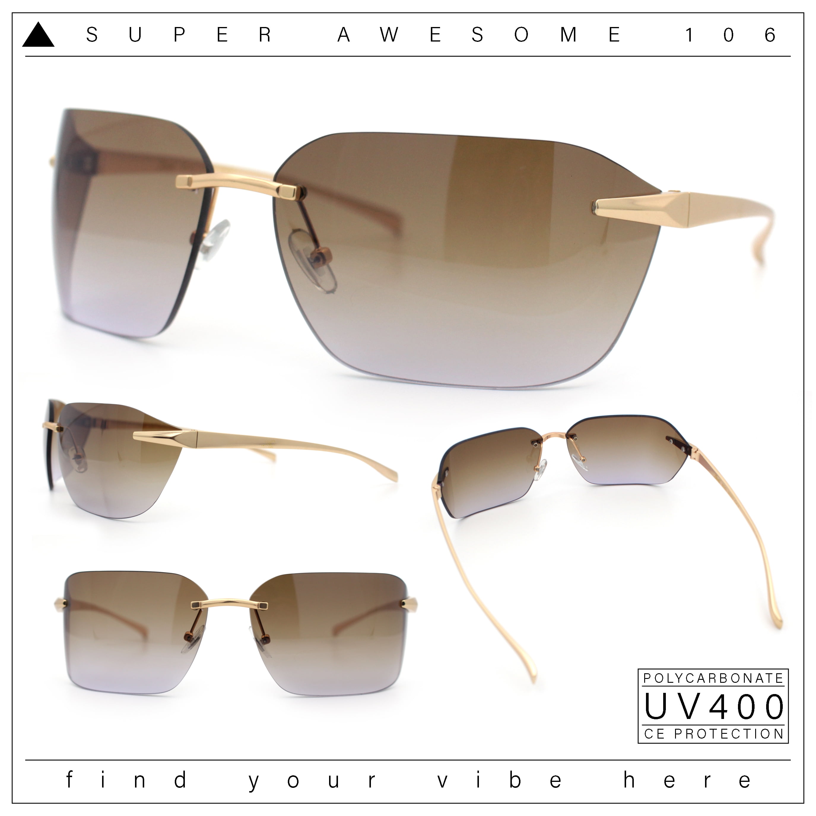 Rimless Rectangle Sunglasses Unisex UV400 Protection Metal Frame Amazon.com: Luxury Unisex Rimless Square Trendy Retro 80 main image 3
