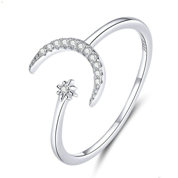 Womens Ring 925 Sterling Silver Adjustable Open Ring Platinum Plated with Zircon Inlay Fashion Jewelry for Women and