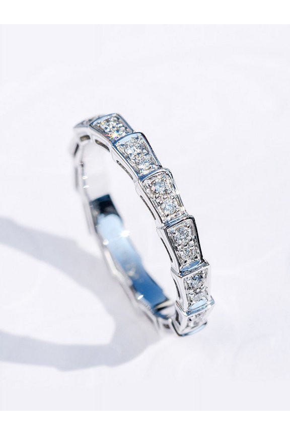 Womens Ring Brass White Steel Wedding Band with Artificial Gemstone Inlay Geometric Full Diamond Shape Statement Ring Jewelry Gift For Her 2.2CM