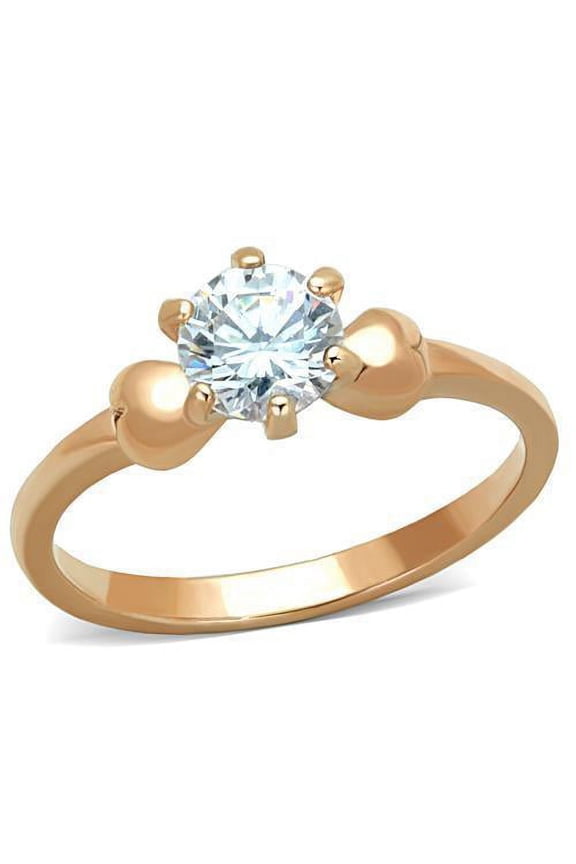 Womens Ring Brown Stainless Steel Ring with AAA Grade CZ in Clear