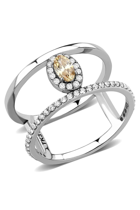 Womens Ring Champagne Color Stainless Steel Ring with AAA Grade CZ