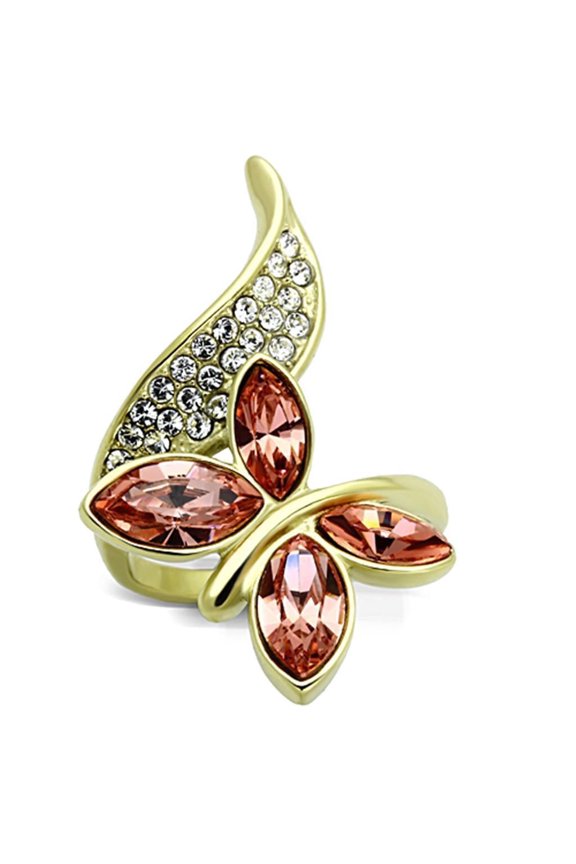 Womens Ring Crystal in Light Peach Stainless Steel Ring with Top Grade