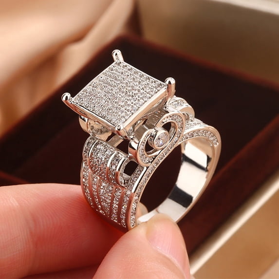Womens Ring Micro Paved Zircon Love Heart Copper Electroplated Geometric Jewelry Gift For Her For Everyday Use