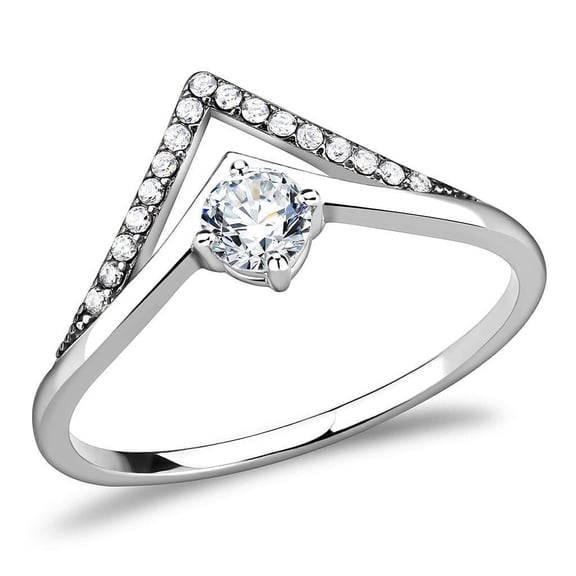 Womens Ring Mountain Top Stainless Steel Ring with AAA Grade CZ in Clear