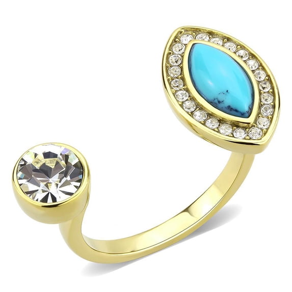 Womens Ring Semi-Precious Turquoise Stainless Steel