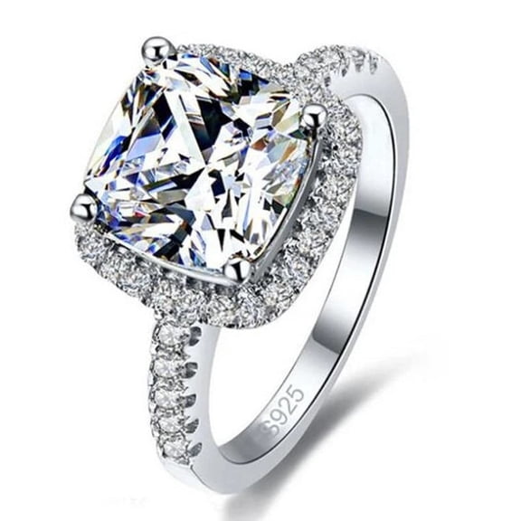 Womens Ring Square Cut Zircon Inlaid Shining Alloy Band Geometric Design For Wedding Engagement Jewelry For Anniversary