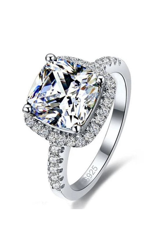 Womens Ring Square Cut Zircon Inlaid Shining Alloy Band Geometric Design For Wedding Engagement Jewelry For Anniversary