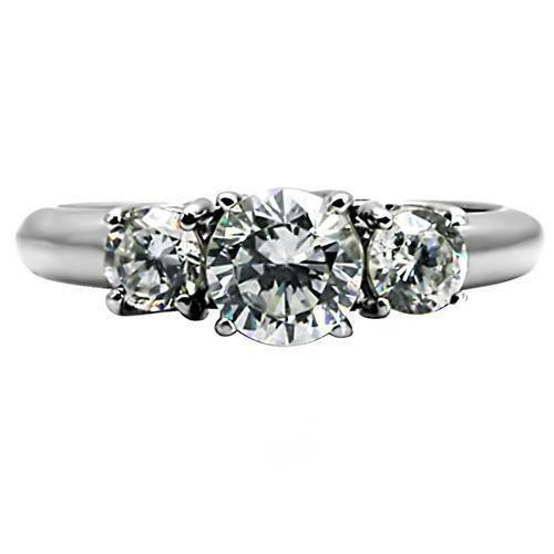 Womens Ring Stainless Steel 3 Round CZ Past Present Future Engagement Anniversary Ring