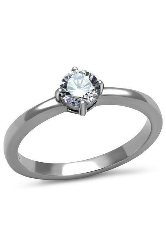 Womens Ring Stainless Steel Ring with AAA Grade CZ in Clear