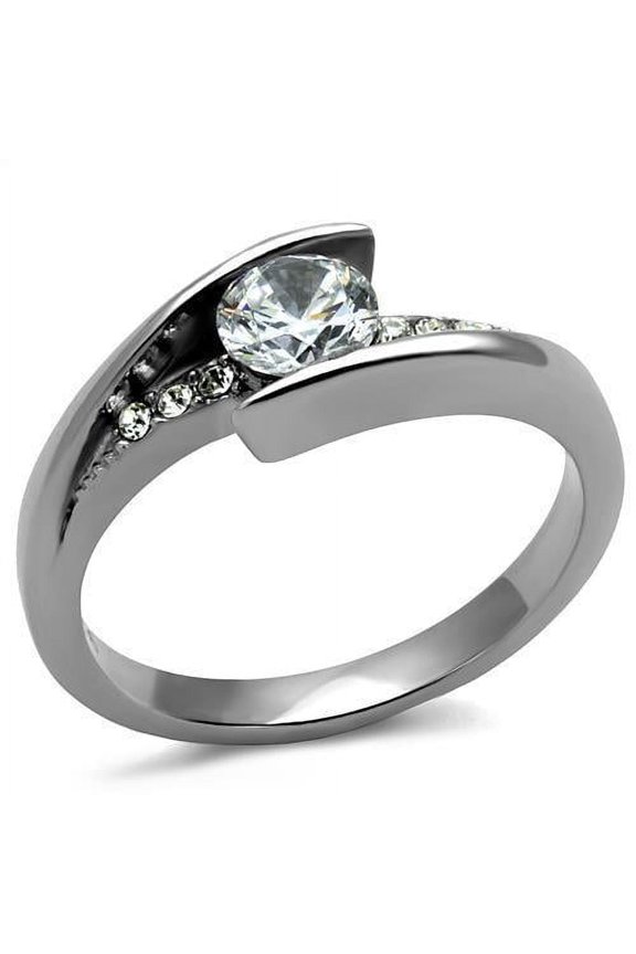 Womens Ring Stainless Steel Ring with AAA Grade CZ in Clear