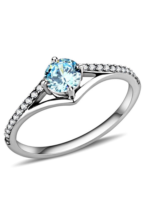 Womens Ring Stainless Steel Ring with AAA Grade CZ in Sea Blue
