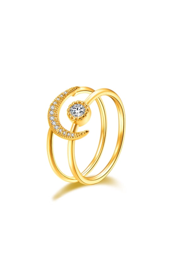 Womens Ring Sun Moon Crystal Inlaid Gold Plated Fashion Jewelry Geometric Design Elegant Durable Versatile Unique