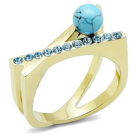 Womens Ring Turquoise Blue Stainless Steel Ring with Synthetic Turquoise