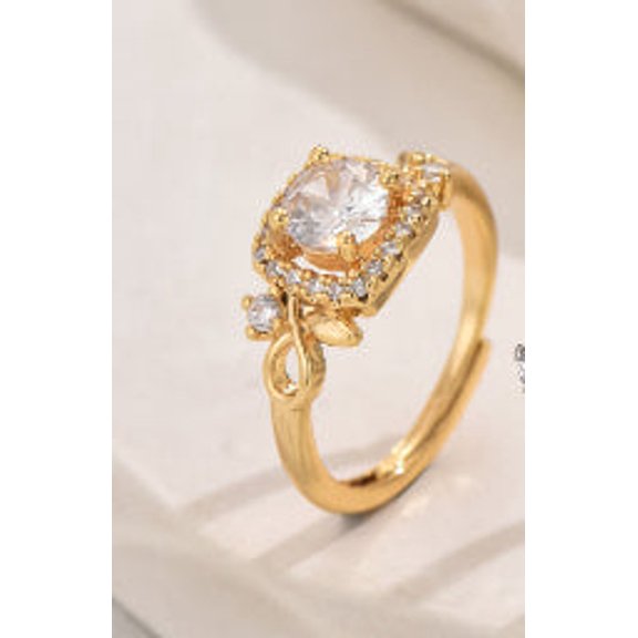 Womens Ring Water Drop Zircon Open Design Copper Plated Fashion Jewelry Elegant Statement Accessory Daily Wear