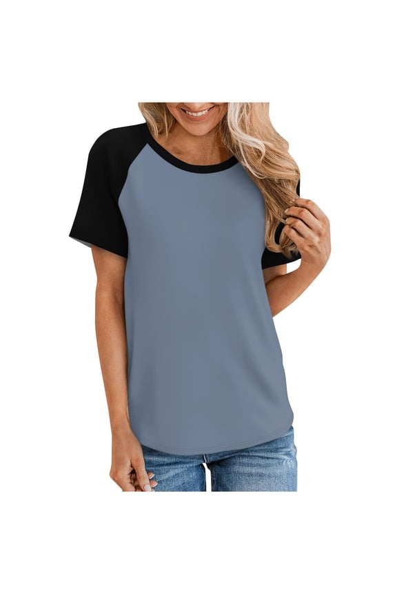 Womens Ringer Tee Crew Neck Color Block Casual Summer Short Sleeve T Shirt