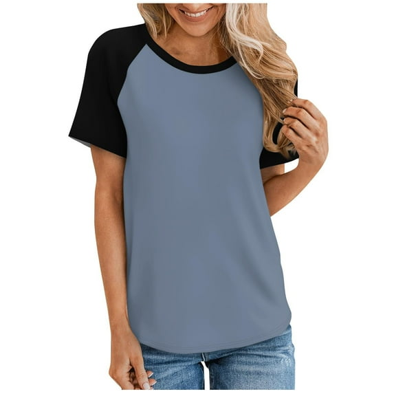 Womens Ringer Tee Crew Neck Color Block Casual Summer Short Sleeve T Shirt
