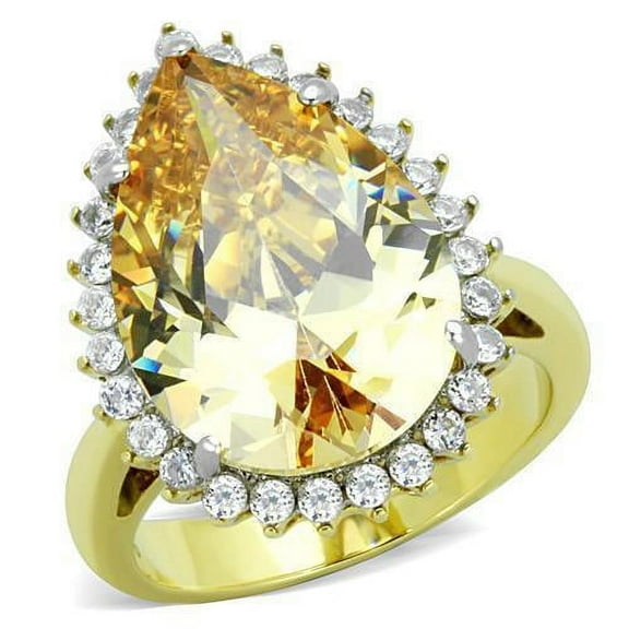 Womens Rings Gold Large Stainless Steel Ring with AAA Grade CZ in Champagne