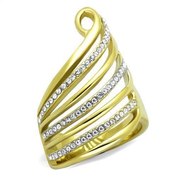 Womens Rings Gold Unique Stainless Steel Ring with Top Grade Crystal in Clear