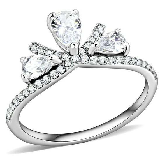 Womens Rings High polished (no plating) 316L Stainless Steel Ring with AAA Grade CZ in Clear DA140