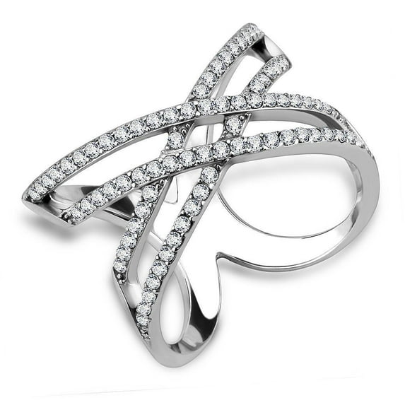 Womens Rings High polished (no plating) 316L Stainless Steel Ring with AAA Grade CZ in Clear DA255