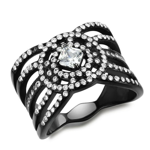 Womens Rings High polished (no plating) 316L Stainless Steel Ring with AAA Grade CZ in Clear DA382