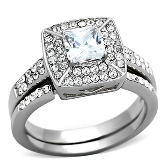 Womens Rings High polished (no plating) 316L Stainless Steel Ring with AAA Grade CZ in Clear TK1088