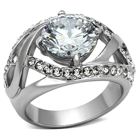 Womens Rings High polished (no plating) 316L Stainless Steel Ring with AAA Grade CZ in Clear TK1176
