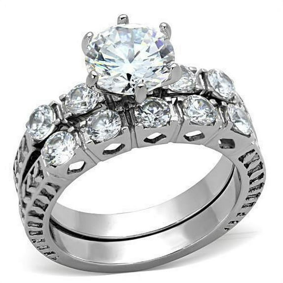 Womens Rings High polished (no plating) 316L Stainless Steel Ring with AAA Grade CZ in Clear TK1450