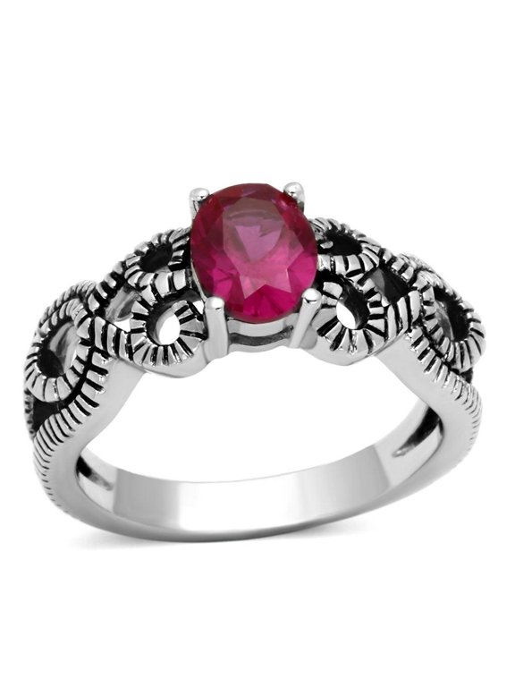 Womens Rings High polished (no plating) 316L Stainless Steel Ring with AAA Grade CZ in Ruby TK1112