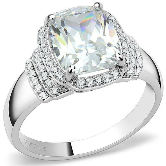 Womens Rings High polished (no plating) 316L Stainless Steel Ring with Cubic in Clear DA024